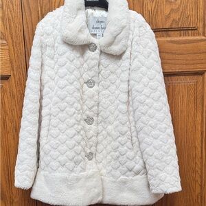 Dennis Basso Ivory Heart Pattern Kids Coat
